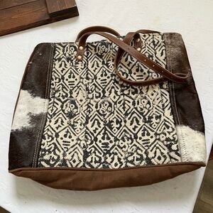 Myra Bag Black and Cream Patterned Tote